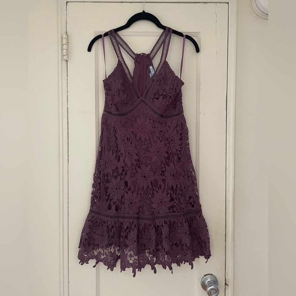 She + Sky Purple Dress with Scalloped Hem